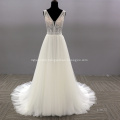 Sexy Backless Sleeveless Illusion V Neck Chapel Train Hot Sale Lace Wedding Dress